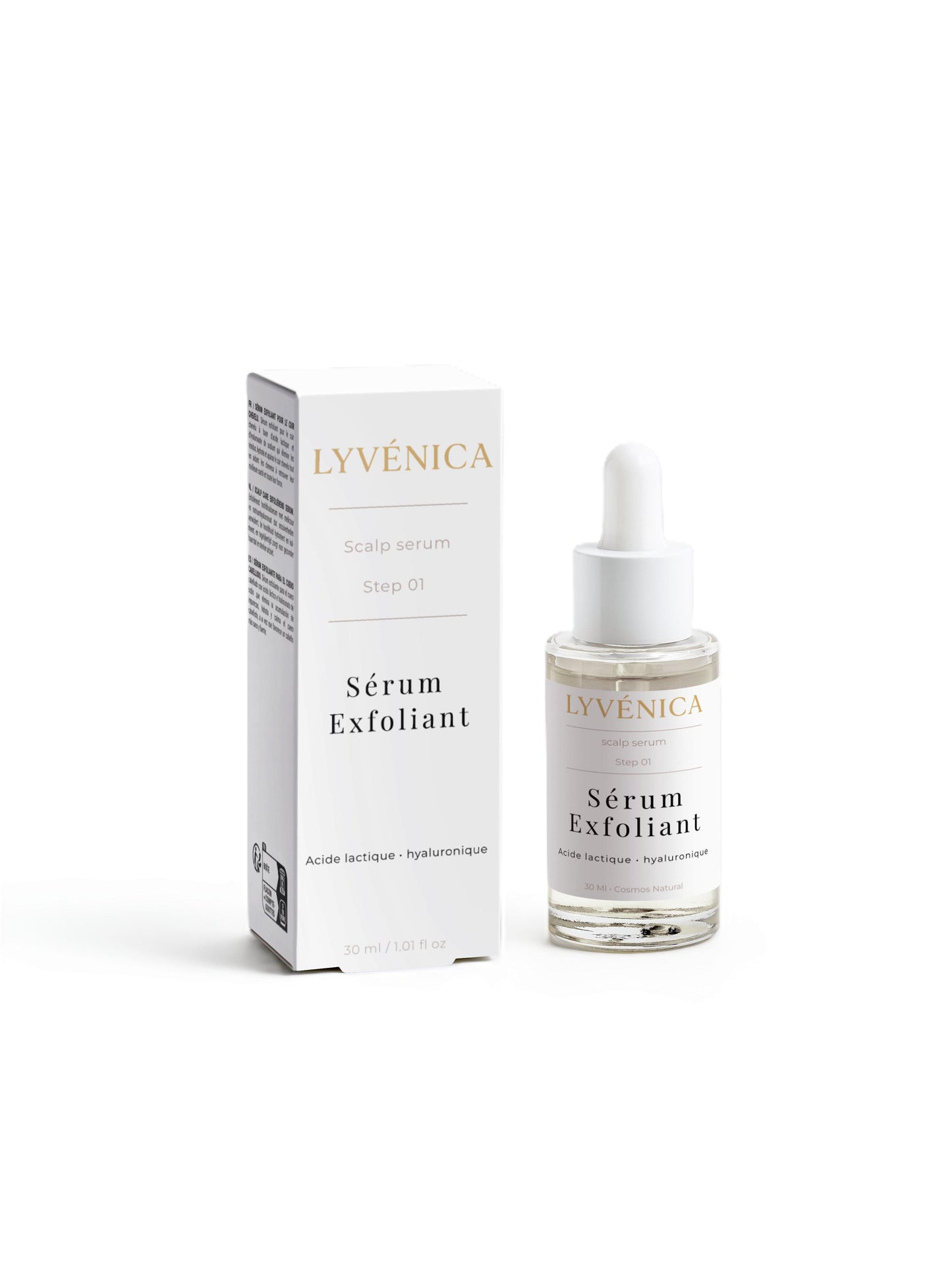 Step 01 - Sérum Exfoliant Cuir Chevelu · Acide Lactique & Hyaluronique · Lyvénica