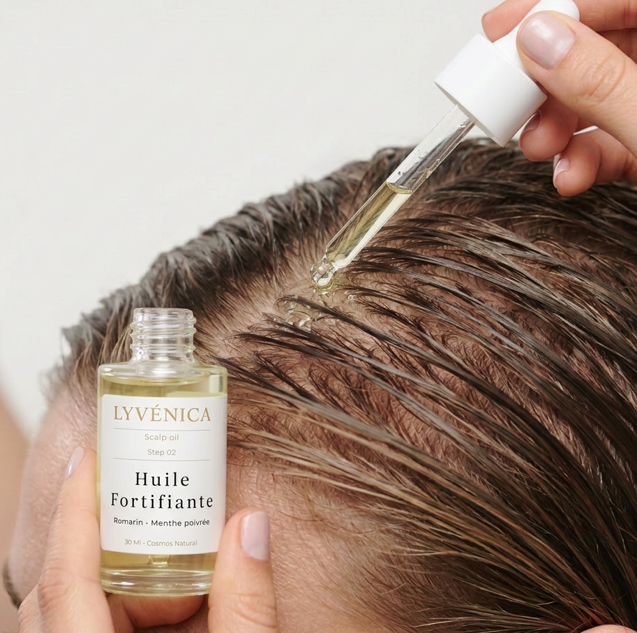 Step 02- Huile Fortifiante Cuir Chevelu · Romarin & Menthe Poivrée · Lyvénica